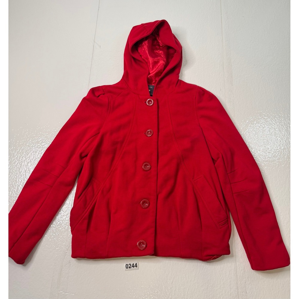 Forever 21 Women Red Hooded Button Front Jacket Coat Size M